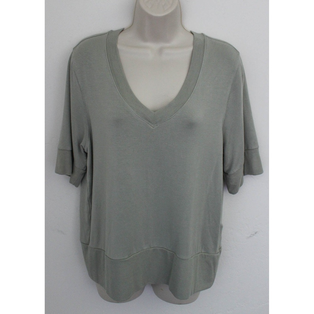 Athleta Top Large Green Pullover Step Forward Sweatshirt Coaster Short Sleeve